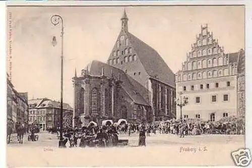 35107 Ak Freiberg in Sachsen Dom und Markttreiben 1900