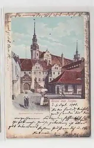 11344 Ak Gruß aus Torgau Schlossportal mit Hauptwache