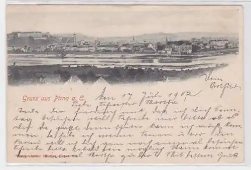83121 Ak Gruß aus Pirna an der Elbe Totalansicht 1902