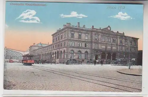 69534 Ak Chemnitz Hauptbahnhof mit Strassenbahn davor 1910