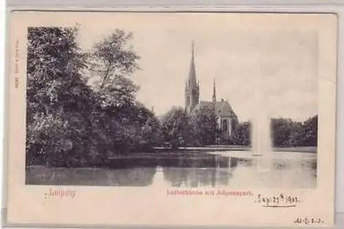 7/16 Ak Leipzig Lutherkirche mit Johannapark 1902