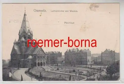 73329 Ak Chemnitz Lutherkirche von Westen mit Pfarrhaus 1909
