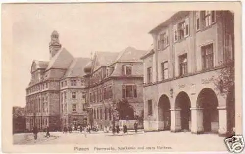 25652 Ak Plauen Feuerwache und Sparkasse 1935