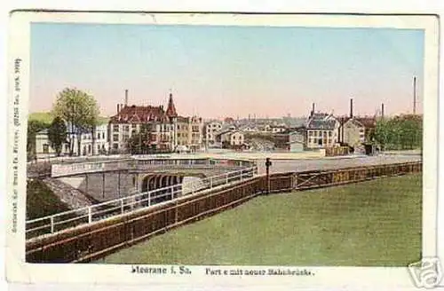 11217 Ak Meerane Partie mit neuer Bahnbrücke 1911
