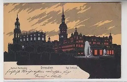 64317 Künstler Ak Dresden mit königlichem Schloß und Hofkirche 1905