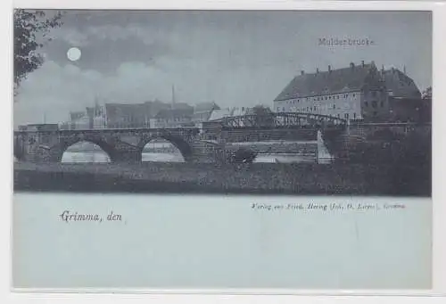 52733 Mondschein Ak Grimma Partie an der Muldenbrücke um 1900