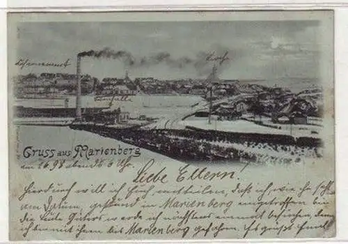 58777 Mondscheinkarte Gruß aus Marienberg Totalansicht 1898