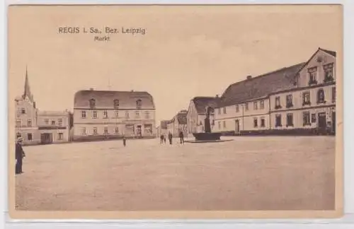 95813 Ak Regis in Sachsen Bez. Leipzig Marktplatz mit Brunnen um 1920
