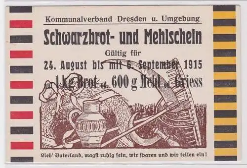 84038 Ak Kommunalverband Dresden Schwarzbrot- & Mehlschein 1915