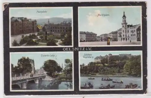 22009 Mehrbild Ak Oelsnitz Vogtland Postplatz, Markt, Schloss, Elsterbrücke 1916