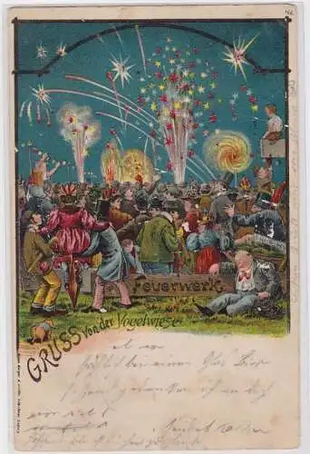 46260 Künstler Bruno Bürger AK Gruss von der Vogelwiese Dresden - Feuerwerk