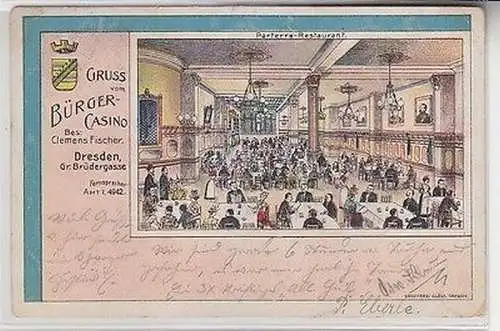 64736 Ak Gruss vom Bürger-Casino Dresden Gr. Brüdergasse 1903