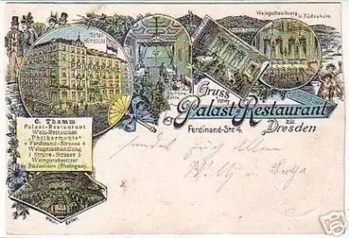 17056 Ak Gruß vom Palast Restaurant zu Dresden 1899