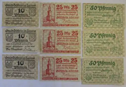 3 x 10, 25 und 50 Pfennige Banknoten Notgeld Stadt Idstein um 1920 (103308)