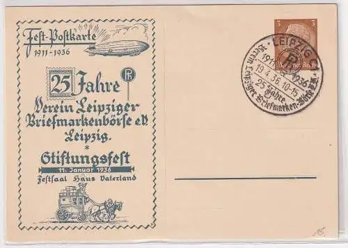 51138 Ganzsache Leipzig 25 Jahre Verein Briefmarkenbörse Stiftungsfest 1936