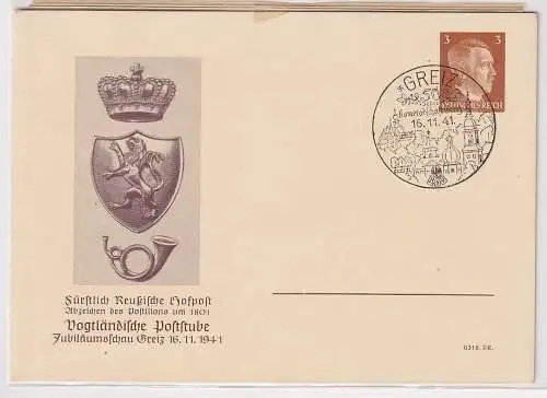 34536 Ganzsache Greiz Jubiläumsschau 50 Jahre Kameradschaft Greiz 1941