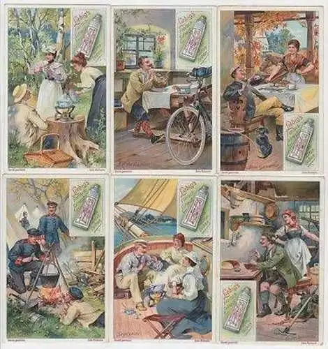Liebig Serie kpl. 6 Sammelbilder "Mittagspausen" m