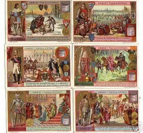 Liebig Serie kpl. 6 Sammelbilder "Geschichte Belgien" I