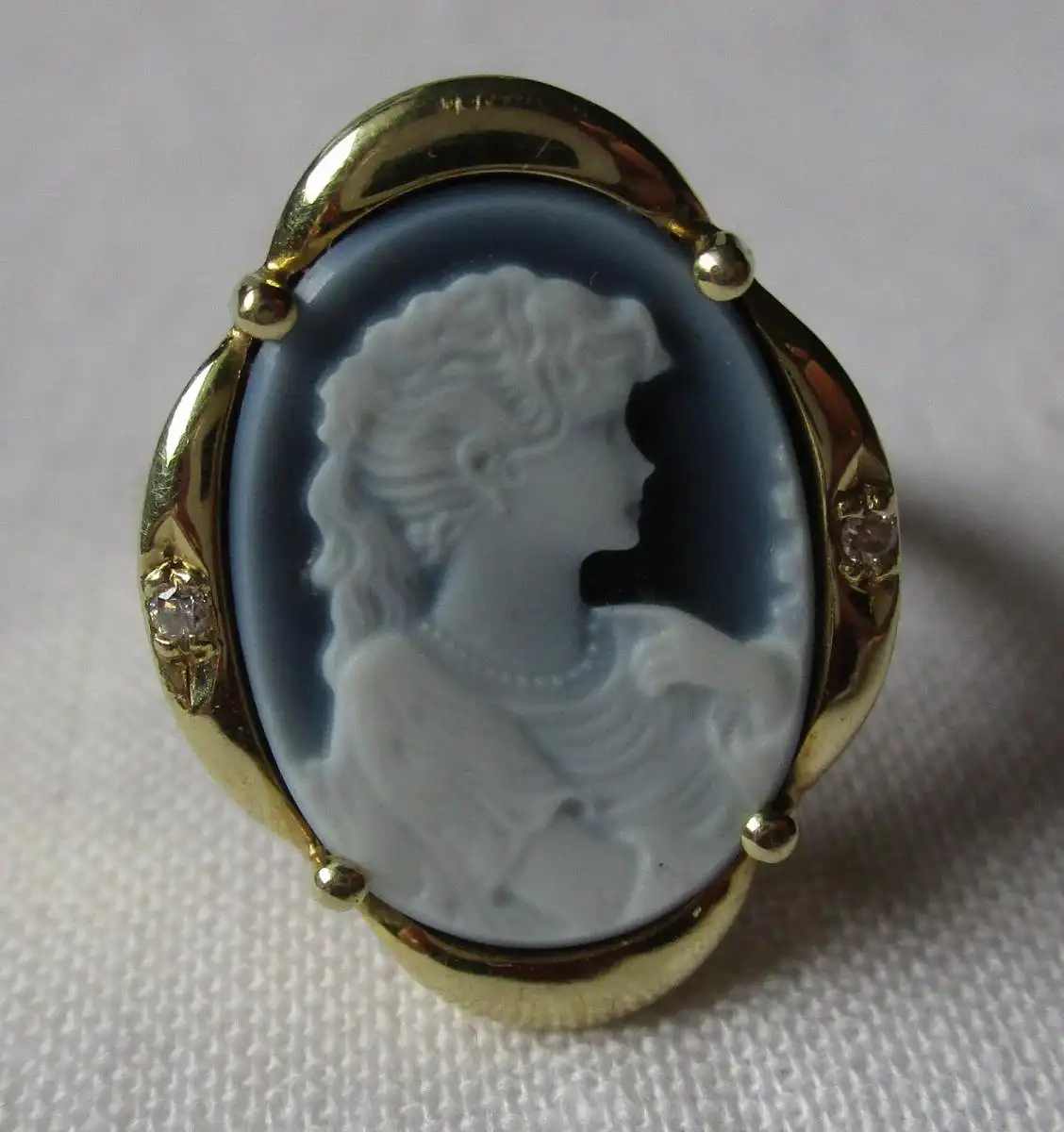 elegante 585er Gold Ring mit Achat Kamee / Gemme + Diamanten (0.04ct) (118029) 0