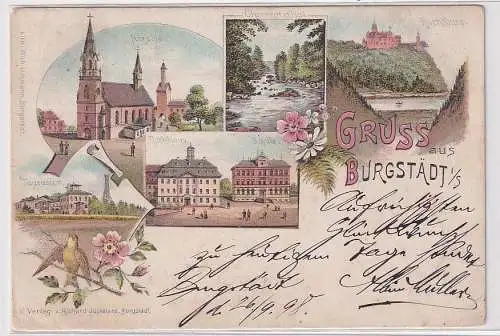 75813 Ak Lithographie Gruß aus Burgstädt Schule, Kirche usw. 1898