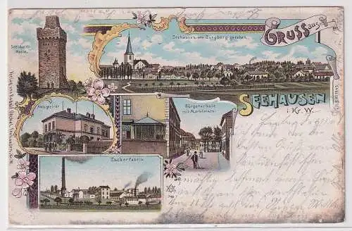 99836 Ak Lithographie Gruß aus Seehausen im Kreis Wanzleben 1900
