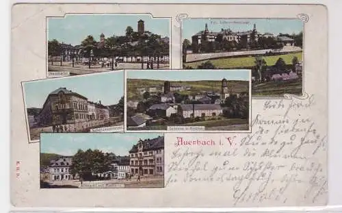90813 AK Auerbach i.V. - Kgl. Lehrer-Seminar, Neumarkt, Schloss & Kirche 1905