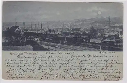 92012 Mondschein AK Gruss aus Werdau - Panorama vom Industriegebiet aus 1899