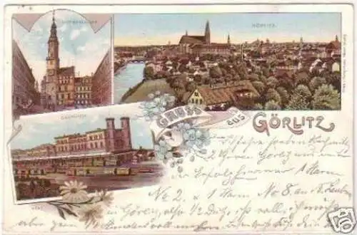 19924 Ak Lithographie Gruss aus Görlitz Bahnhof usw.