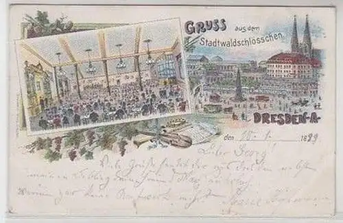 58846 Ak Lithographie Gruß aus dem Stadtwaldschlösschen Dresden A. 1899