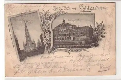 60530 Mehrbild Ak Gruß aus Löptau bei Dresden Kirche und 3 Kaiser Hof 1900