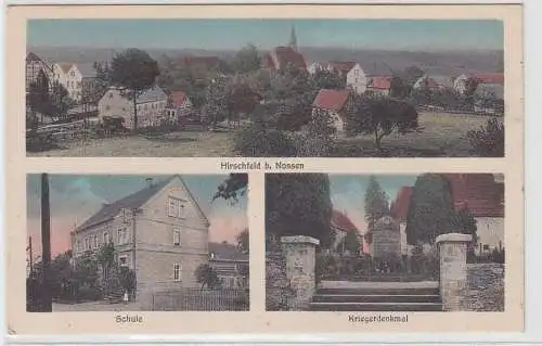 69987 Mehrbild Ak Hirschfeld b. Nossen Totale, Schule, Kriegerdenkmal um 1910