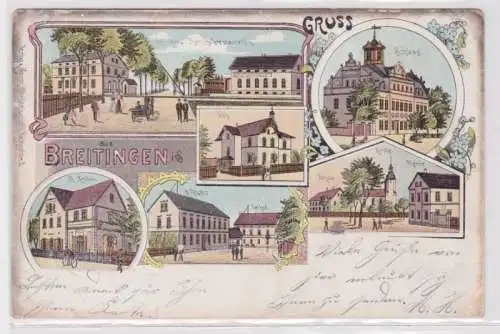 95704 Ak Lithographie Gruß aus Breitingen Bahnhof, Gasthof usw. 1913
