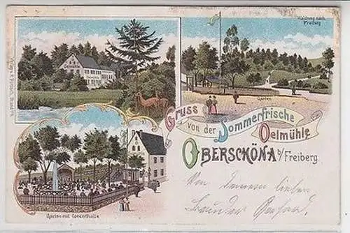 39756 Ak Lithographie Gruß von der Sommerfrische Oelmühle Oberschöna b. Freiberg