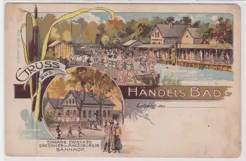 87984 Ak Lithographie Gruß aus Händels Bad Leipzig um 1900