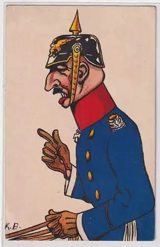 86614 Humor Patriotika AK Offizier mit Pickelhaube zu Pferd 1918 Feldpost