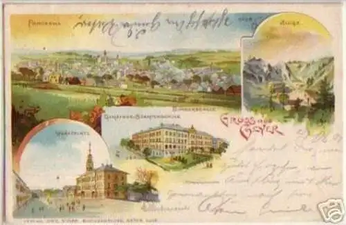 13973 Ak Lithographie Gruss aus Geyer 1901