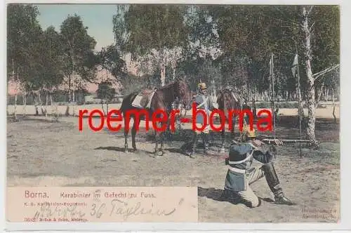 83836 Ak Borna Karabinier im Gefecht zu Fuss, Handcolorierte Künstlerkarte 1909