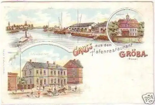28677 Ak Lithographie Gruss aus Gröba bei Riesa 1903
