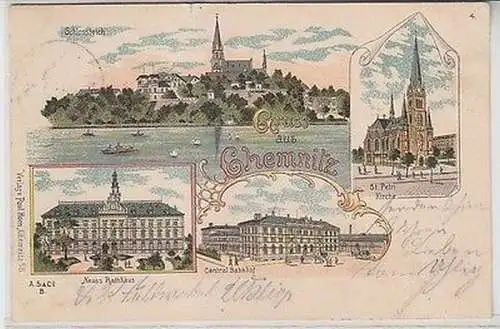 61588 Ak Lithographie Gruß aus Chemnitz Bahnhof usw. 1902