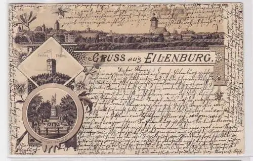 79771 Ak Lithographie Gruß aus Eilenburg Kriegerdenkmal usw. um 1900