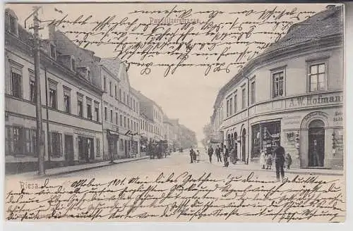 69780 Ak Riesa Paussitzerstrasse Materialwarenladen, Frisör 1901