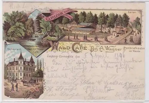 86429 AK Gruss aus dem Wald-Café Leipzig-Connewitz - Restaurant, Garten 1896