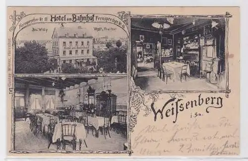 77569 Mehrbild Ak Weissenberg in Sachsen Hotel am Bahnhof 1911