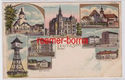 86909 Ak Lithographie Gruß aus Leutzsch Post, Schule, Turnhalle usw. 1917