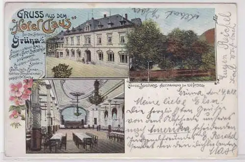 38136 Ak Lithographie Gruß aus dem 'Hotel Claus' Grüna in Sachsen 1908