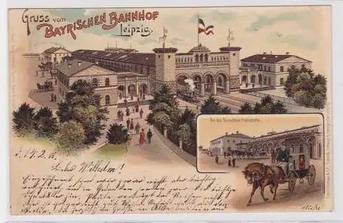 88280 Ak Lithographie Gruß vom Bayrischen Bahnhof Leipzig 1900