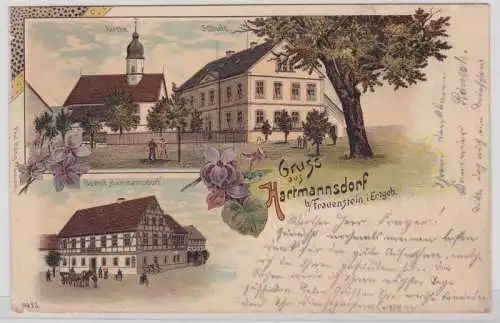 92179 Ak Lithographie Gruß aus Hartmannsdorf bei Frauenstein im Erzgebirge 1899