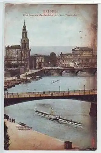 44218 Ak Dresden Carolabrücke und Theaterplatz 1905