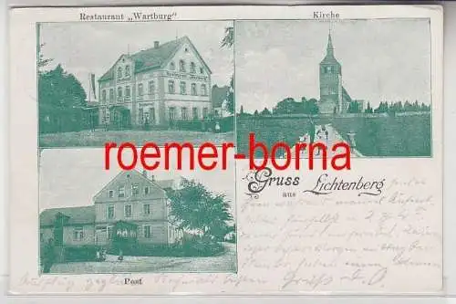 80612 Mehrbild Ak Gruß aus Lichtenberg Restaurant 'Wartburg', Post, Kirche 1905