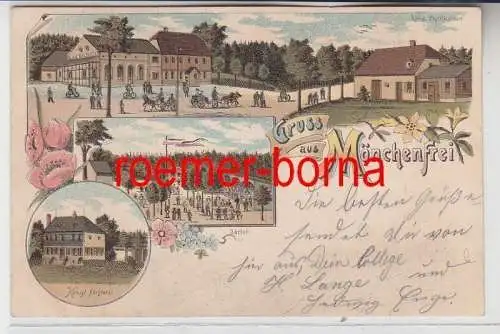 83853 Ak Lithografie Gruss aus Mönchenfrei Gasthof, Beschälstation usw. um 1900